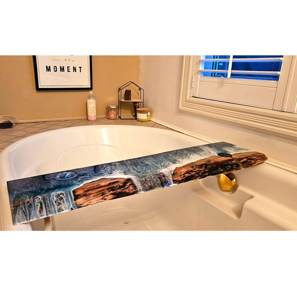 Epoxy Live Edge Bath Caddy Tray / Hand crafted / Tub Tray / Rustic / Beach Vibes / Bath Rack