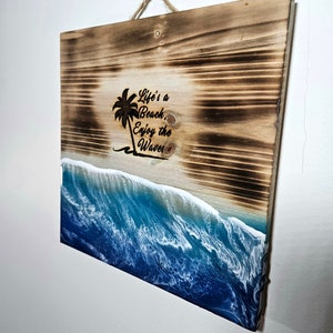 Wood Sign Ocean Resin / Bathroom Decor / Home Decor / Beach house or Cottage / Life's a Beach / Laser Custom Print Design image 3