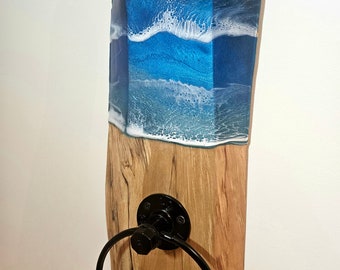 Soporte de anillo de toalla de resina oceánica / estante flotante / soporte de baño / decoración del baño / arte de resina oceánica / accesorios de baño / soporte de toalla