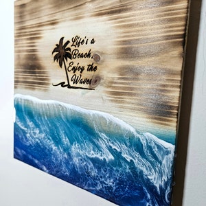 Wood Sign Ocean Resin / Bathroom Decor / Home Decor / Beach house or Cottage / Life's a Beach / Laser Custom Print Design image 4