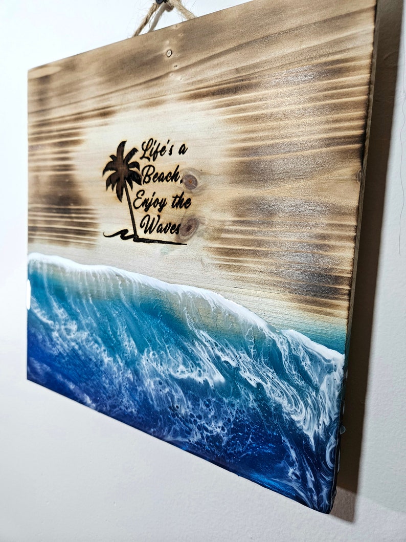 Wood Sign Ocean Resin / Bathroom Decor / Home Decor / Beach house or Cottage / Life's a Beach / Laser Custom Print Design image 4