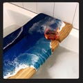 Glow in the Dark Beach Resin Bath Caddy: Live Edge Wood Bathtub Tray