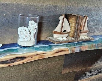 Beach Epoxy Shelf / Beach Waves / Wood and Epoxy Shelf / Ocean Wood Floating Shelf / Contemporary Wood Art / Mother's Day Gift