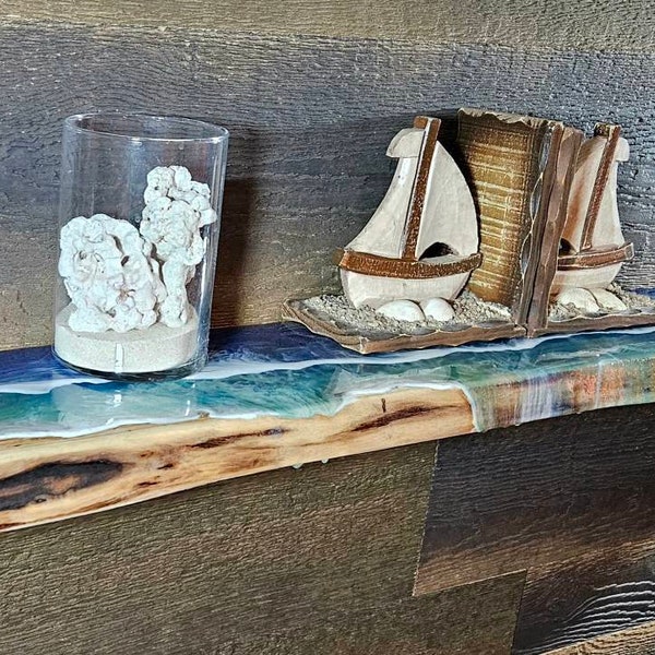 Beach Epoxy Shelf / Beach Waves / Wood and Epoxy Shelf / Ocean Wood Floating Shelf / Contemporary Wood Art / Mother's Day Gift