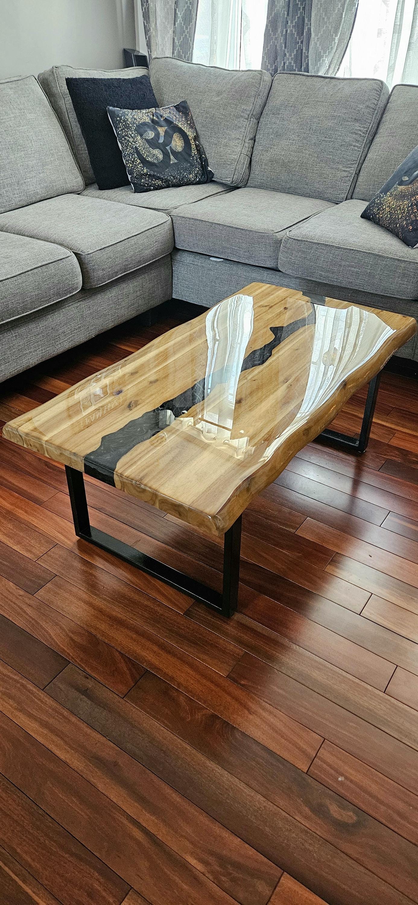 Acacia Live Edge Epoxy Coffee Table: Black River Resin Design - Etsy