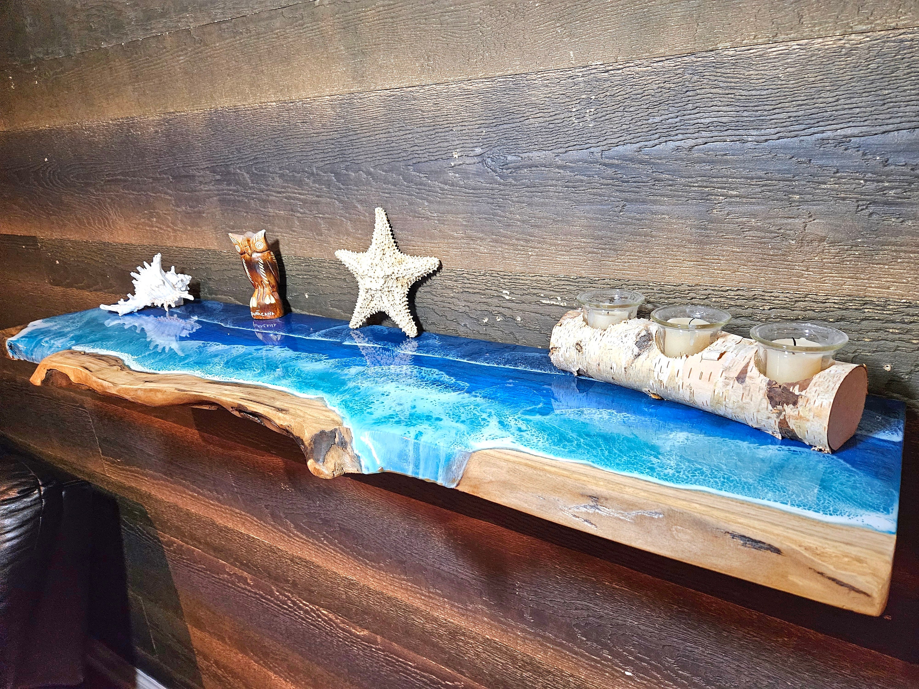 Ocean Resin Floating Shelf: Live Edge Coastal Wood Shelf - Etsy