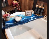 Live Edge Wood Bath Caddy with Beach Resin Art