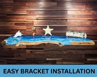 Ocean Resin Floating Shelf: Live Edge Coastal Wood Shelf