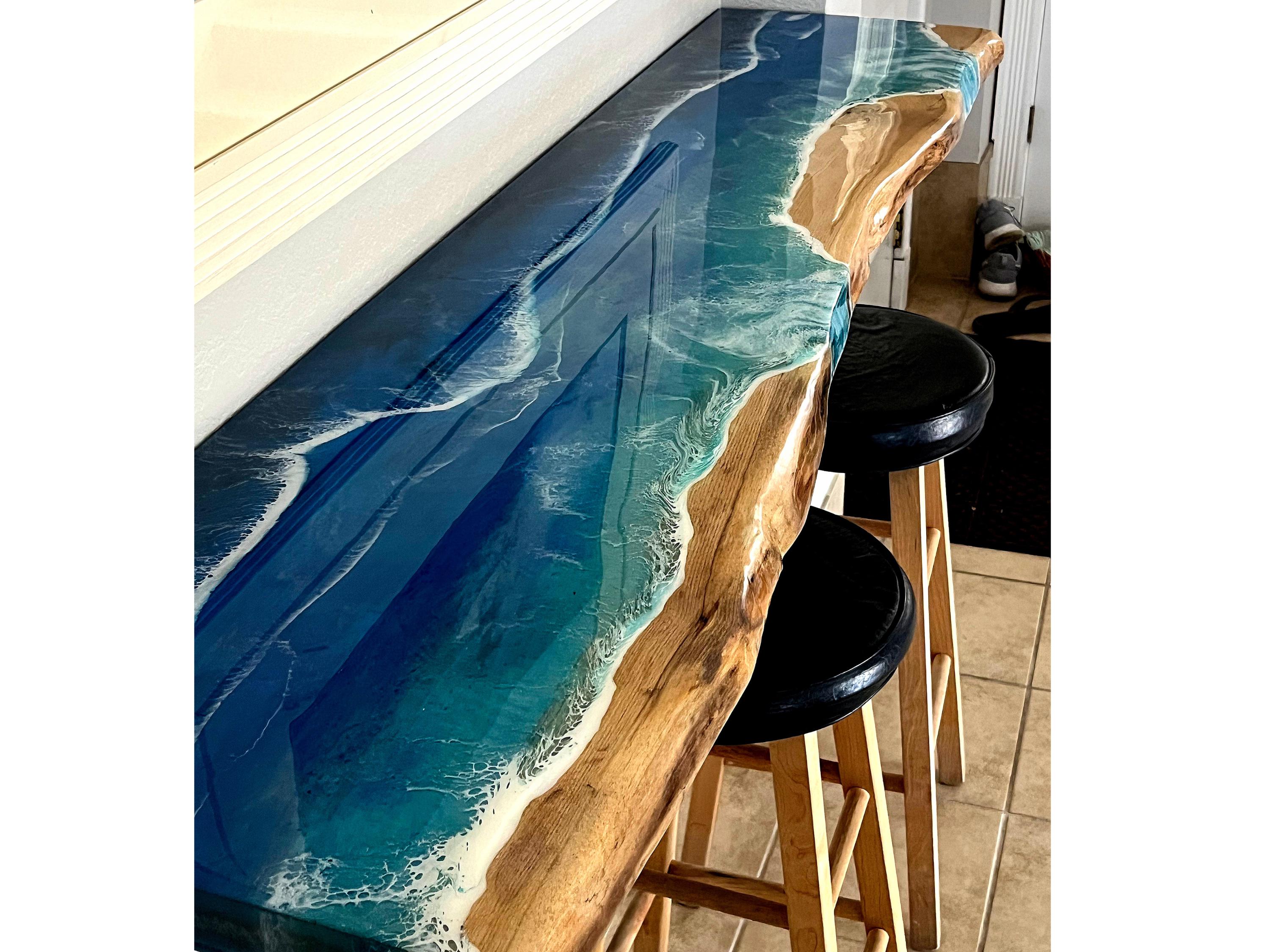 Live Edge Ocean Resin Bar Top: Handmade Acacia Wood Epoxy Counter - Etsy