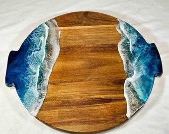 Beach Waves Epoxy Charcuterie Board / Free Custom Laser Print Option / Lazy Susan Ocean Cutting Board / Resin Cutting Board / Cheese Platter