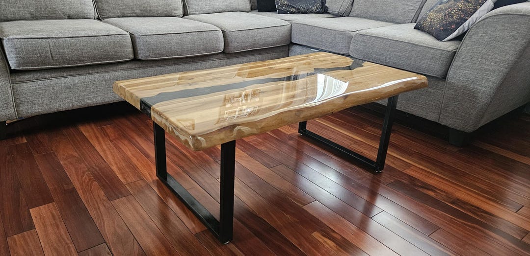 Acacia Live Edge Epoxy Coffee Table: Black River Resin Design - Etsy