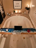 Live Edge Wood Bath Caddy Tray: Beach Resin Ocean Decor