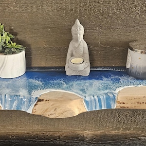 Beach Epoxy Shelf / Beach Waves / Wood and Epoxy Shelf / Ocean Wood Floating Shelf / Contemporary Wood Art / Mother&#39;s Day Gift