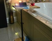 Bathtub Tray Stand Table with Ocean Resin, Live edge wood Bath Caddy, Adjustable Height, Free standing Bath Tray, Ocean Epoxy, waterfall