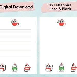 Meowy Catmas Printable Letter Paper, Cute Cat Christmas writing paper, cat lover, cat mom, printable stationery paper, kitty, journal paper