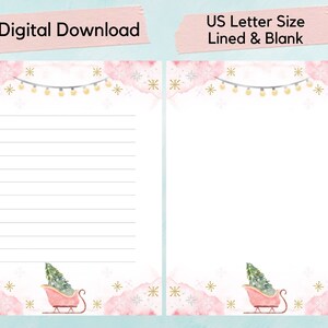 PRINTABLE Christmas Tree Letter Paper, Snowflake writing paper, sleigh, winter, pink, journal page, writing sheet, Christmas stationery