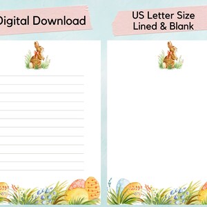 Papel de carta imprimible del conejito de Pascua, papel para escribir de Pascua, huevos de Pascua, primavera, página del diario, hoja de escritura, tarjetas de Pascua, papelería de Pascua