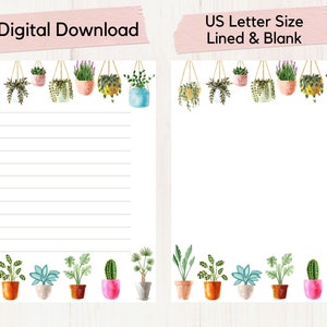 Potted Plant Printable Letter Paper, house plants, succulents, writing paper, journal page, writing sheet, plant stationery, plant lovers