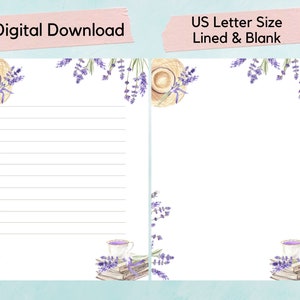 Papel de escritura de lavanda imprimible, papel de escritura de cartas de lavanda, floral, primavera, botánico, diario, papelería, amigo por correspondencia, correo postal