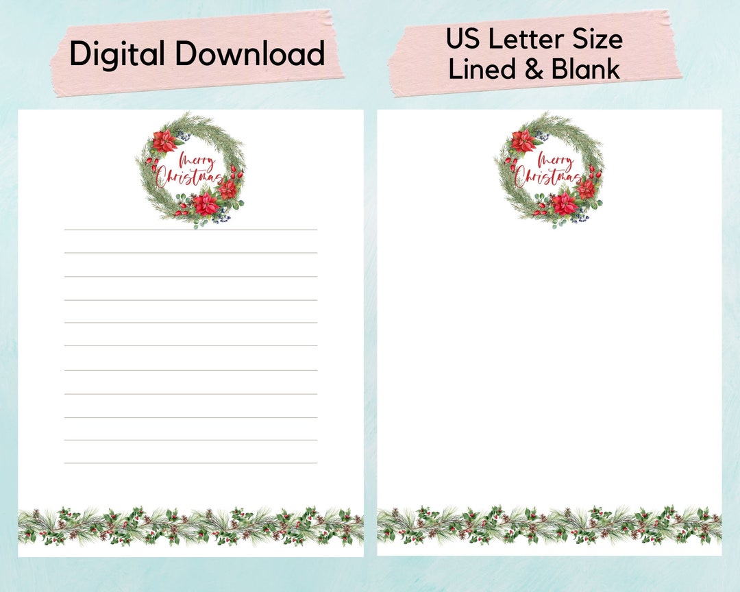 PRINTABLE Christmas Wreath Letter Paper, Holiday Writing Paper, Journal ...