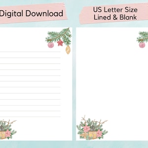 Printable Christmas Decor Letter Paper, holiday writing paper, journal page, note paper, writing sheet, Christmas stationery paper
