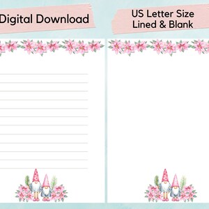 Papel de carta de Gnomo de Navidad imprimible, papel de escritura de Gnome, página de diario, hoja de escritura, papelería imprimible, papel rayado