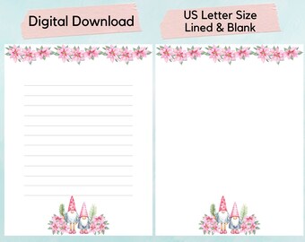 Christmas Gnome Letter Paper Printable, Gnome writing paper, journal page, writing sheet, printable stationery, lined paper