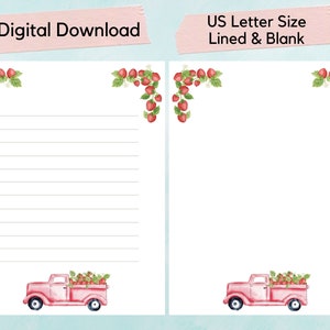 Printable Strawberry Writing Paper, strawberry letter paper, fruit, berry, watercolor paper, scrapbook paper, journal pages, stationery