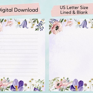 Papel de escritura floral de primavera imprimible, papel de escritura de cartas de flores silvestres, primavera, jardín, botánico, diario, papelería, amigo por correspondencia, correo postal