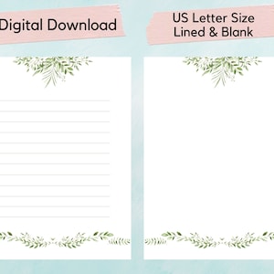 Green Leaf Printable Letter Paper, greenery, leaves, writing paper, journal page, writing sheet, printable stationery, instant download