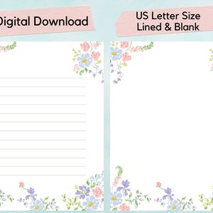 Papel de escritura floral de primavera imprimible, papel para escribir cartas, primavera, jardín, botánico, diario, cuaderno, papelería, amigo por correspondencia, correo postal