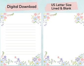 Printable Spring Floral Writing Paper, letter writing paper, spring, garden, botanical, journal, notebook, stationery, penpal, snail mail