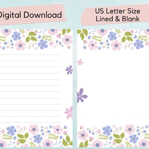 Papel de escritura floral imprimible, papel de escritura de cartas florales, primavera, jardín, botánico, diario, cuaderno, papelería, amigo por correspondencia, correo postal