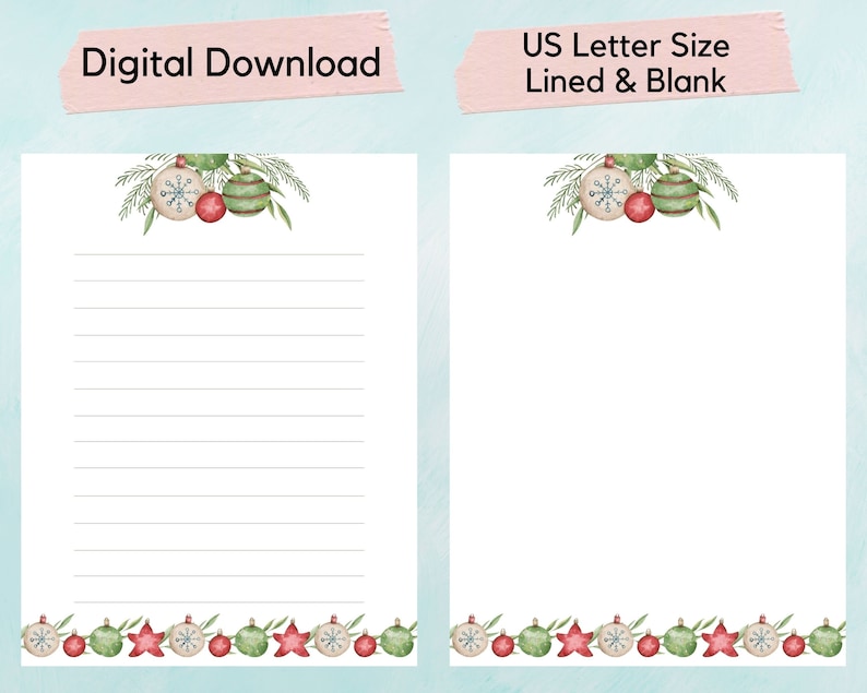Christmas Letter Paper Printable Christmas Writing Paper Etsy