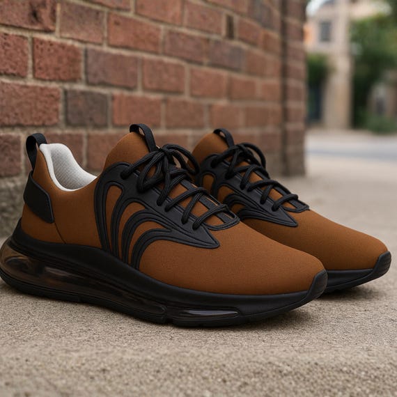 Women's Brown Mesh- Knit Sneakers olyurethane-Thermoplastics sole, shock absorbing layer lace-up closure