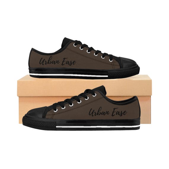 Women's Black Brown Canvas Sneakers | Lace-Up Shoes | Minimalist Streetwear Low-Tops