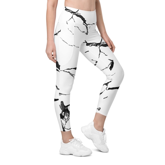 Black and White Marble Leggings | Women's Leggngs with Pockets