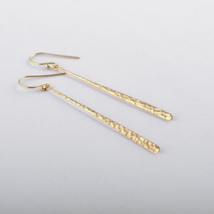Long Gold Stick Earrings, Hammered Gold Bar, Minimalist Gold Dangle Earrings, Long Bar Earrings, Thin Line Earrings, Dainty Gold Earrings