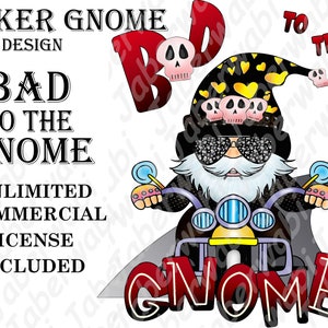 Bad To The Gnome Biker PNG Design | Scandanavian Gnome|Unlimited Commercial License|Sublimation Design for Printables or POD| Ready To Press