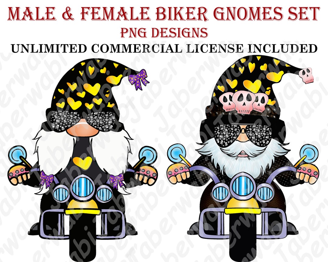 Biker Male & Female PNG Design Set Scandanavian Gnome Unlimited Commercial License Sublimation