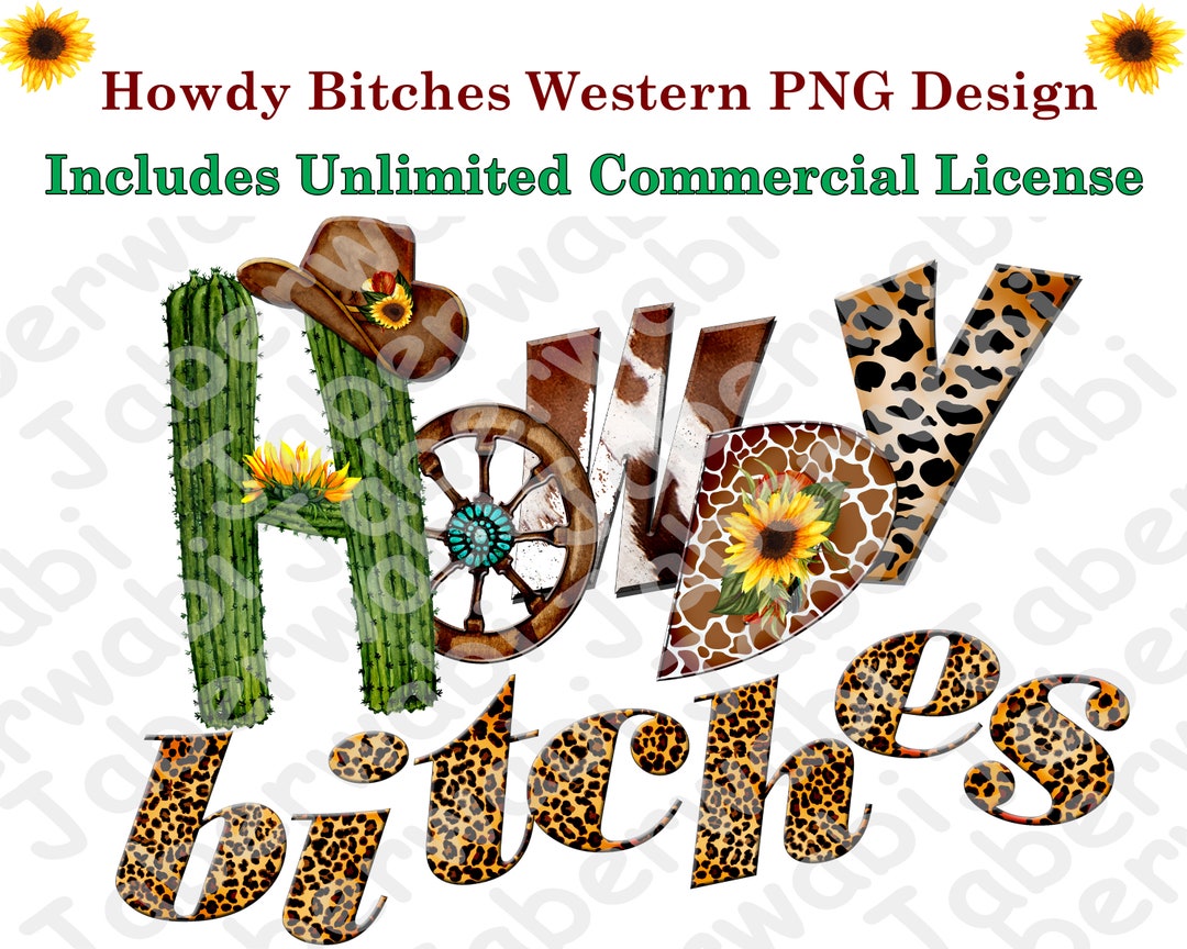 Howdy Bitches Western PNG Design Sunflower Animal Print Cowhide