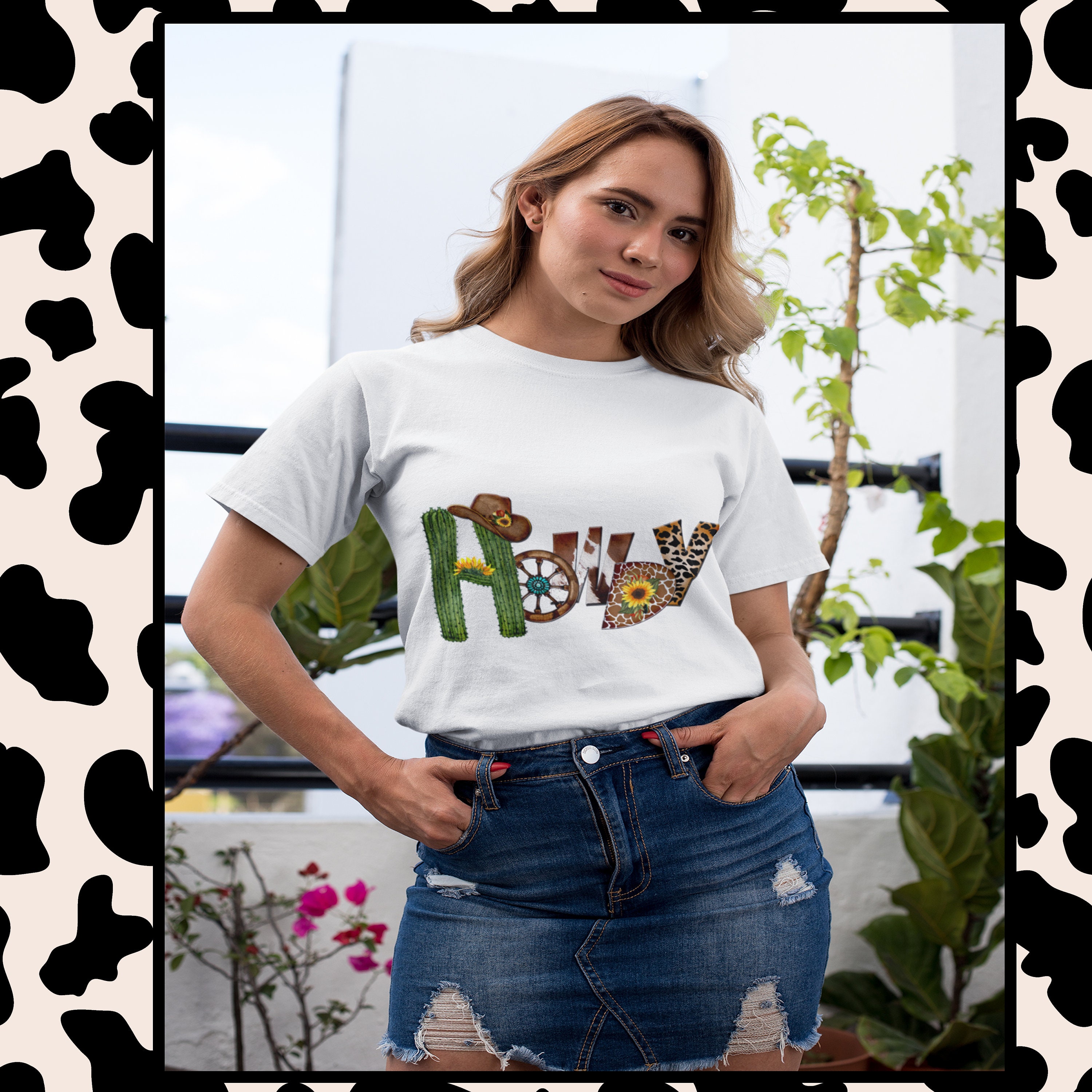 Western PNG Design Sunflower Animal Print Cowhide Unlimited Commercial