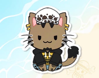 Law Cat One Piece Sticker | Cute Anime Waterproof Stationery Sticker for Water Bottle Laptop Planner Journal