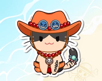 Ace Cat One Piece Sticker | Cute Anime Waterproof Stationery Sticker for Water Bottle Laptop Planner Journal