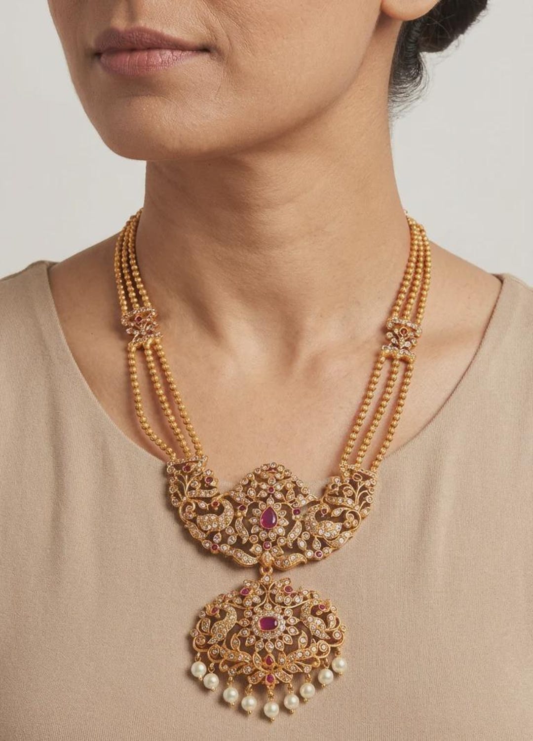 READY TO SHIP Tyanni Inspired Gold Ruby Rani Haar Indian / Pakistani ...