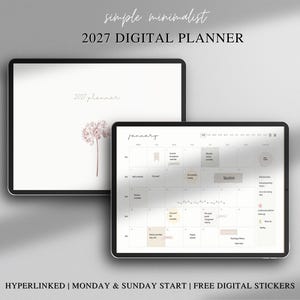 2027 Simple Minimalist Digital Planner | GoodNotes | Notability | Penly | FREE Stickers | Monday & Sunday Start