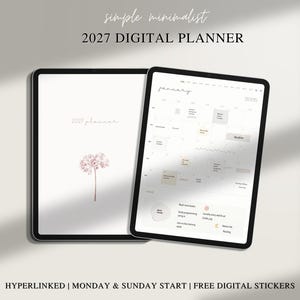 2027 Simple Minimalist Digital Planner | Portrait | GoodNotes | Notability | Penly | FREE Stickers | Monday & Sunday Start