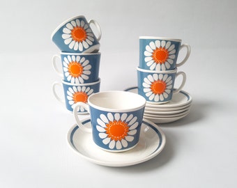 Tazze e piattini Figgjo Daisy – Servizio da tè e caffè norvegese Mid-Century Modern degli anni '60