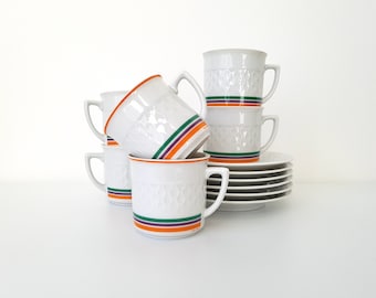 Tazas y platillos vintage de la década de 1970 de Schirnding Bavaria: juego de té naranja y verde espacial
