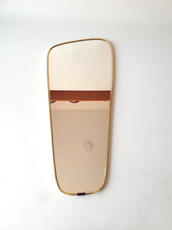 1960s Lenzgold Vintage Wall Mirror, Tapered Brass Frame and Original Label, German Midcentury Decor